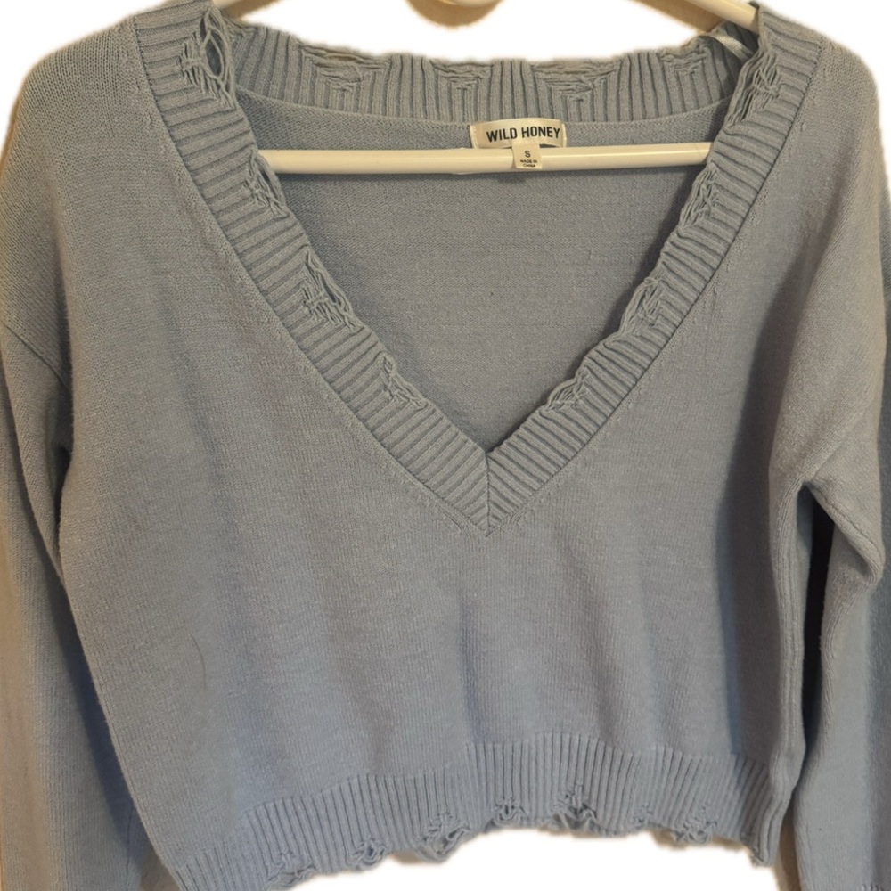 Wild Honey Light Blue V-Neck Sweater